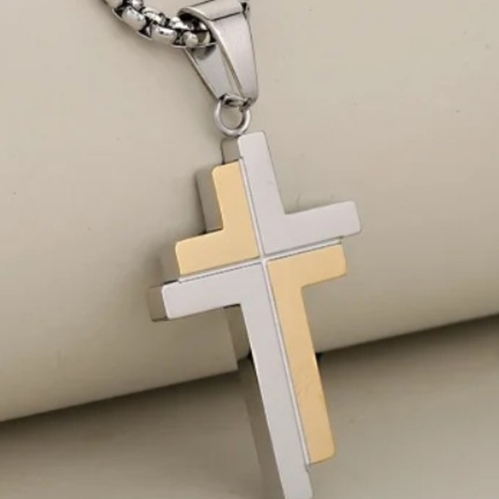 Two-Tone Cross Pendant Necklace